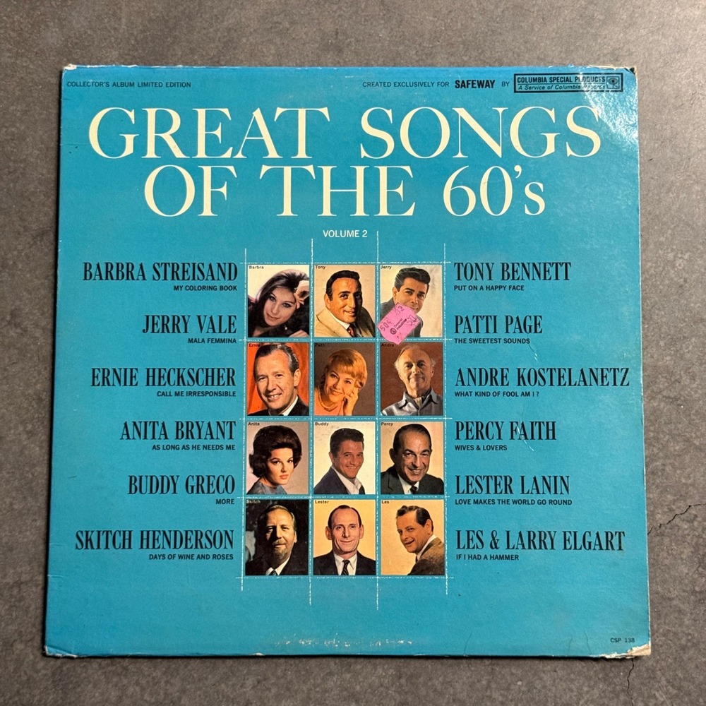 Great Songs of the 60s Vol 2 Vinyl LP Barbra Streisand Tony Bennett CSP 138